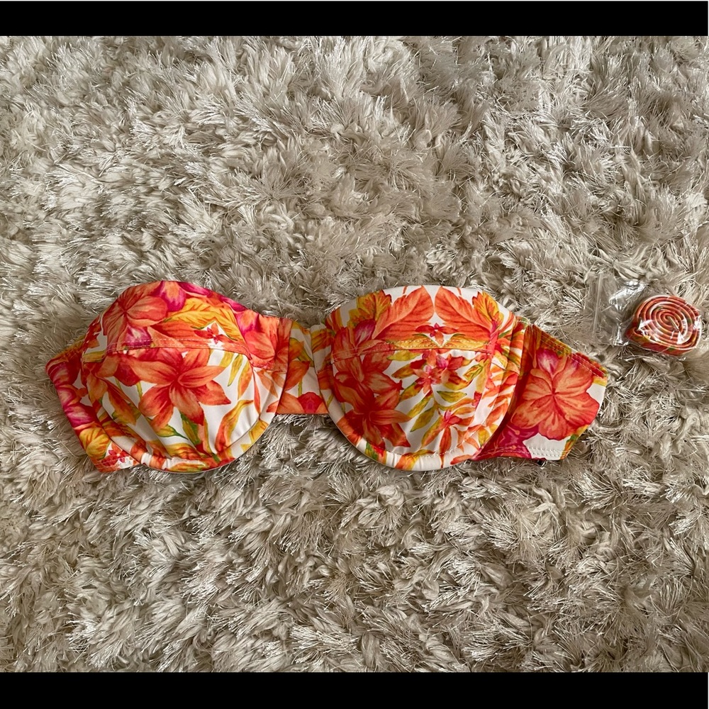 Arden B orange floral strapless bikini top size large with underwire